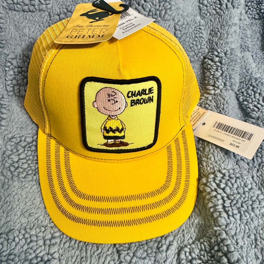 Peter Grimm Yellow Charlie Brown Patch Trucker Hat
